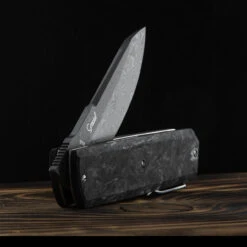 Maserin Silver 410 Fat Carbon Damascus Folding Knife -Victorinox Sales MAS410DNdet 21483.1689327732